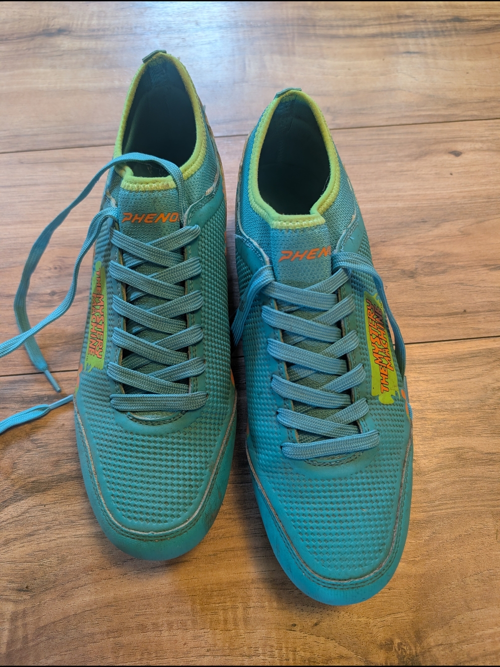 Teal Athletic Sneakers with Lime Accents Phenom Scooby Doo Football Cleats